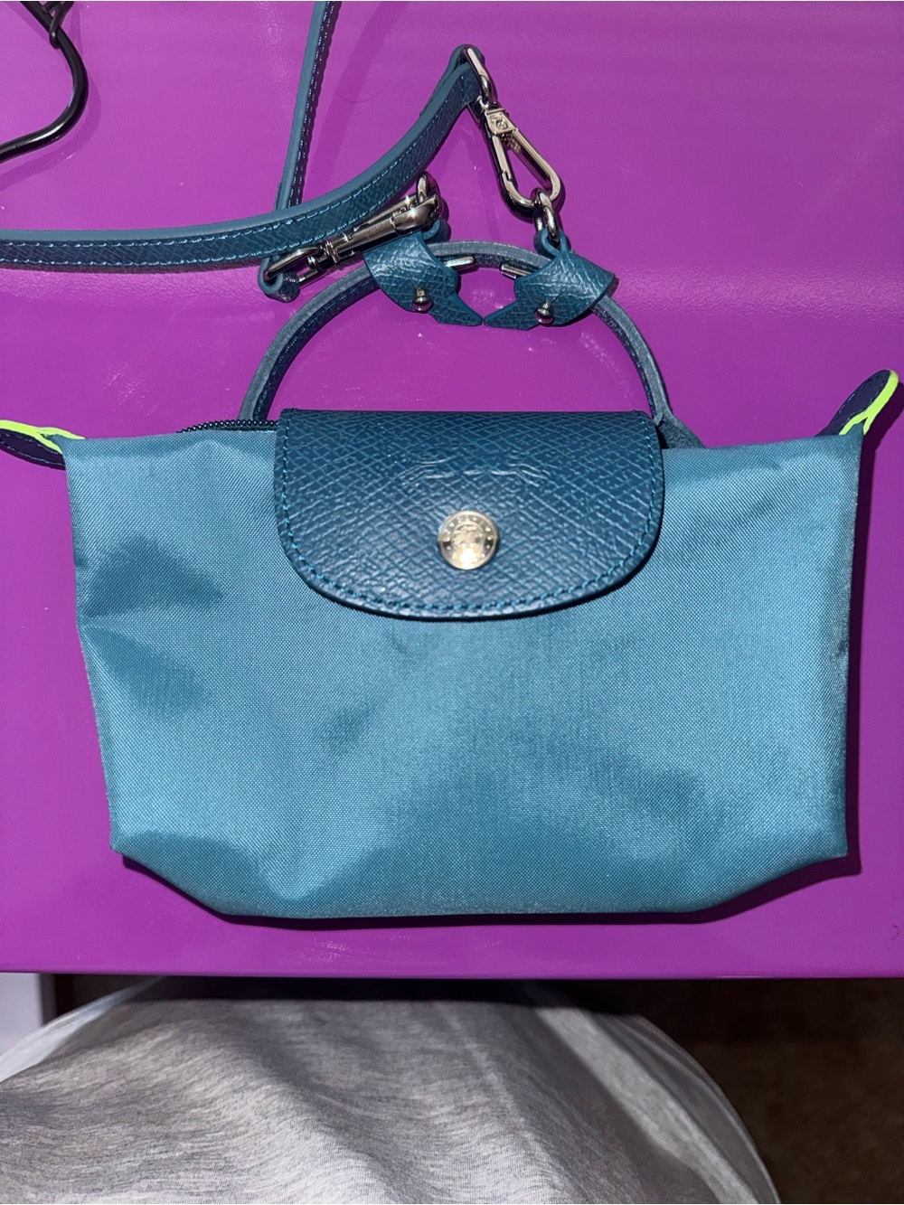 Longchamp Teal Nylon Crossbody with Leather Flap